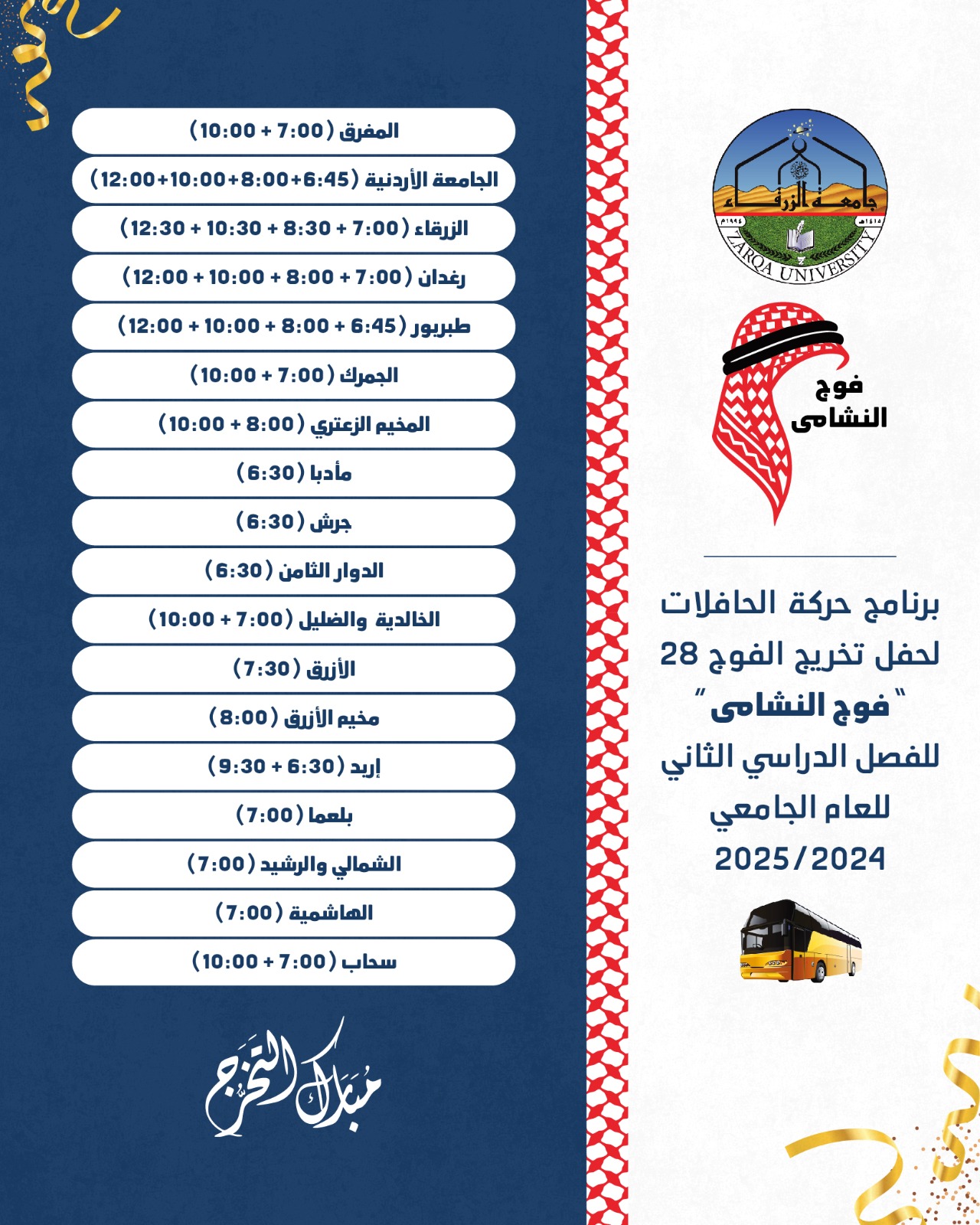  جامعة الزرقاء - حركة حافلات جامعة الزرقاء خلال حفل تخرج الفوج الثامن والعشرين 